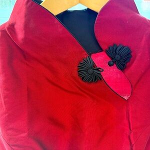 Elegant Red Kimono with Black Accents